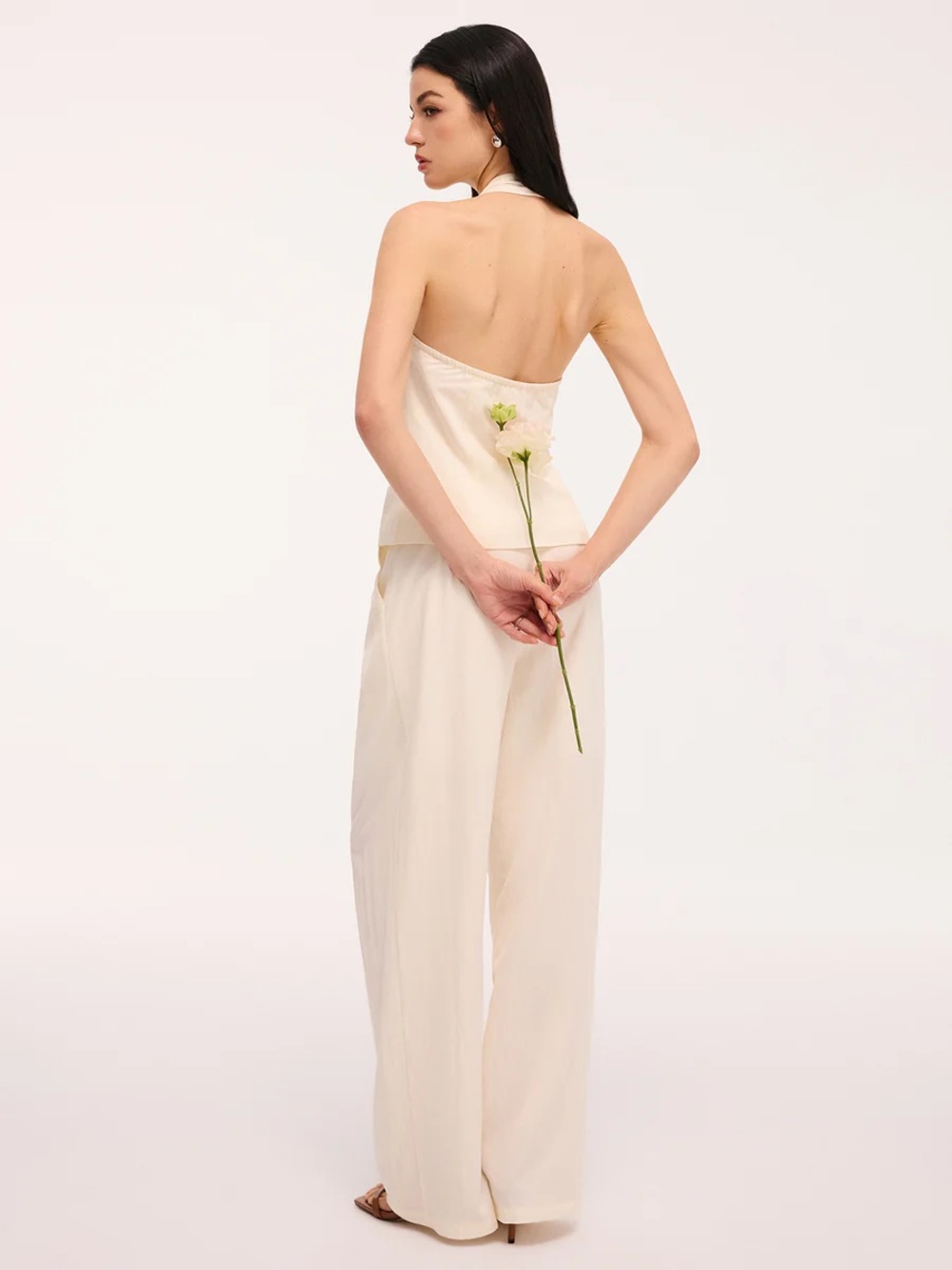 NEW Set Commense Tie-Front Halter Top & Wide-Leg Pants - Picture 2 of 16